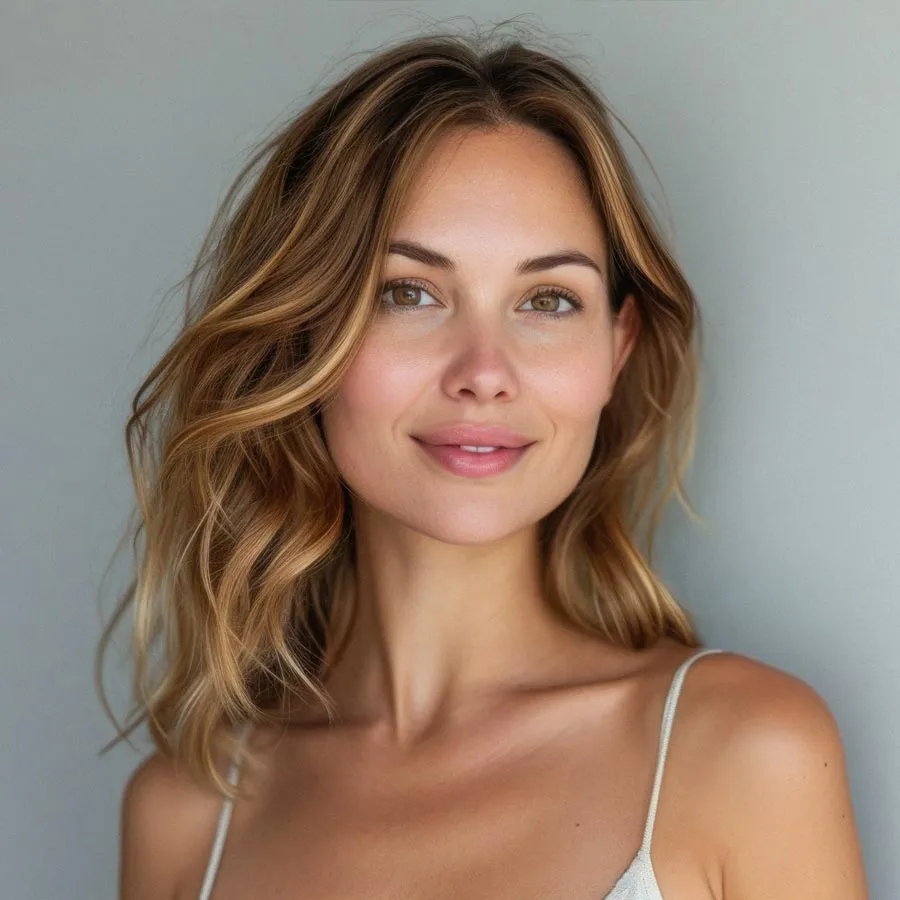 Blonde smiling woman year with clean fresh face and hands wit